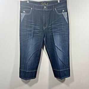 Old Skool Jeans Womens 18 Blue Embroidered Capri Denim Whisker‎ Wide Leg Y2K